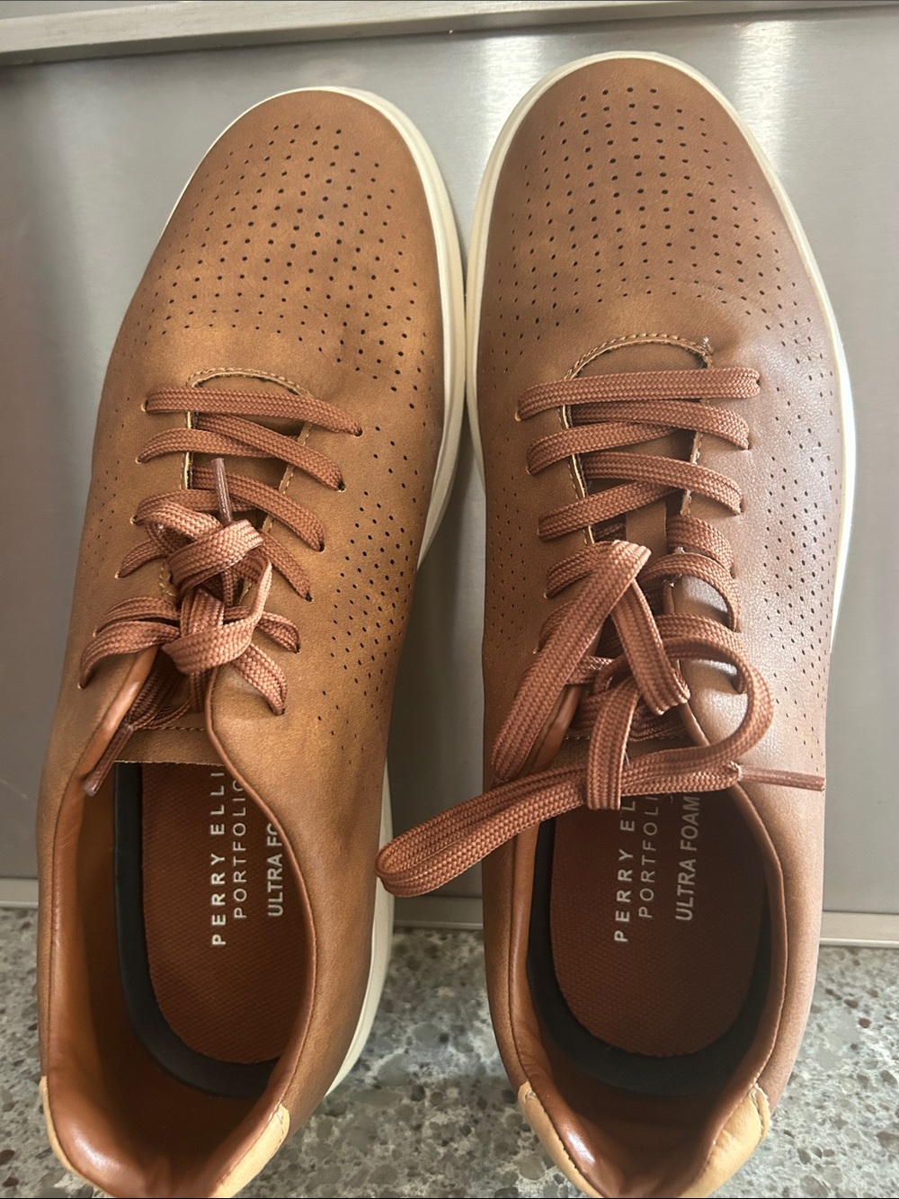 Perry Ellis Brown Casual Sneakers - Perforated Low-Top